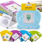 Smart Speaking Educational Toy set with cards and a blue device displaying a jellyfish illustration.