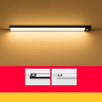 Modern wall-mounted light fixture on a beige wall with color options displayed below.